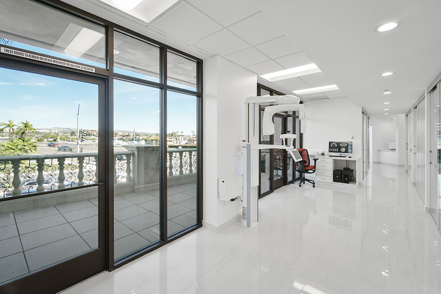 Hallway and balcony at Newport Beach Innovative Dentistry